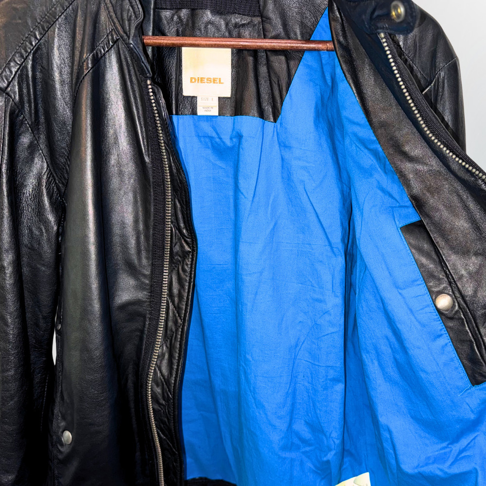 DIESEL Men's Leather Motorcycle Jacket in Black - L - Picture 6 of 15